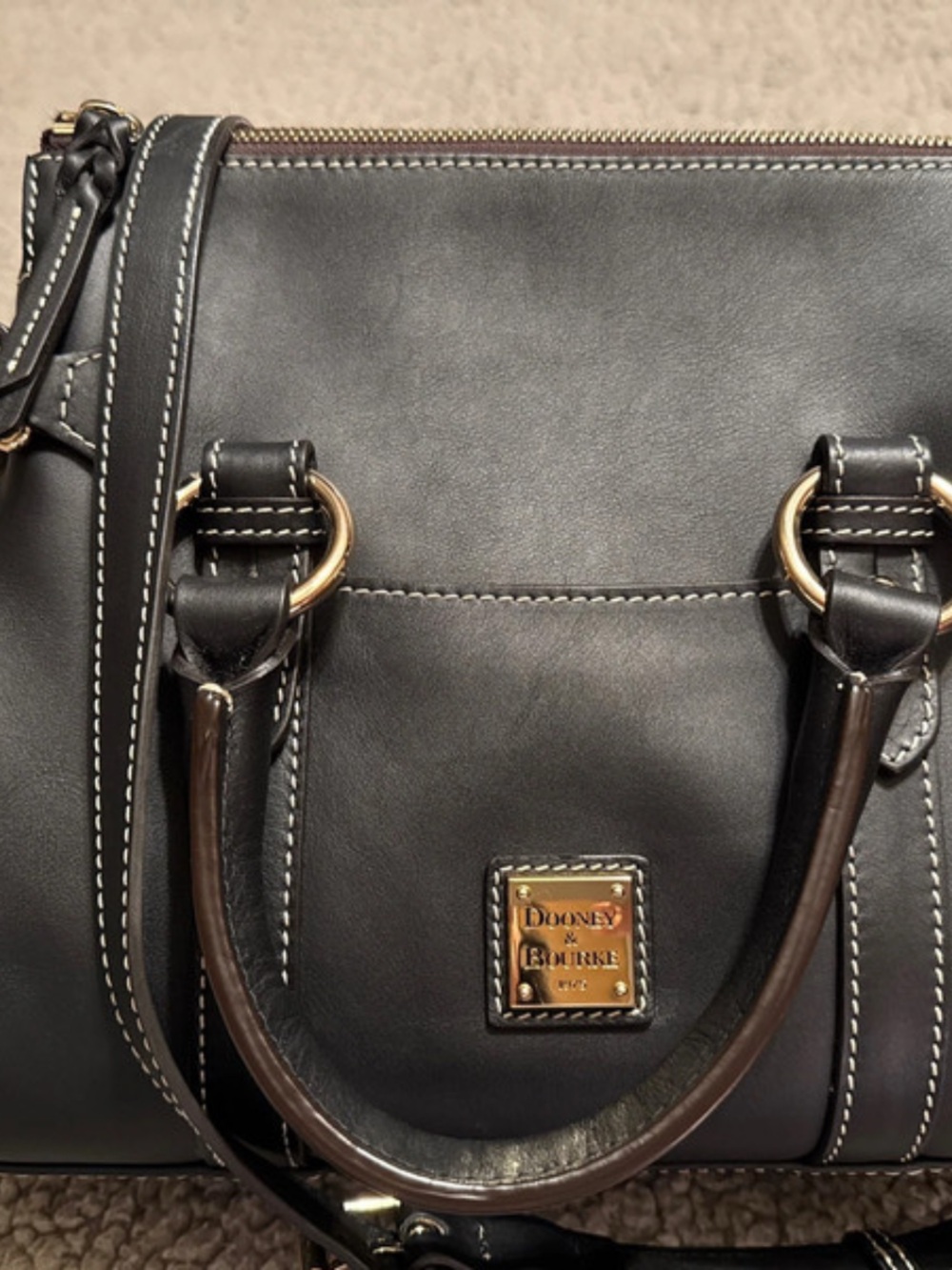 Dooney & Bourke Black Leather Shoulder Bag with Gold-Tone Ring Hardware